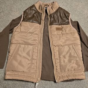 Kid's Boy's Eddie Bauer Brown Long Sleeve Shirt & Brown Vest Combo Size 5